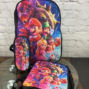 Super Mario Bros Movie 3pc School Backpack Cooler Lunch Bag‎ Pen Bag New